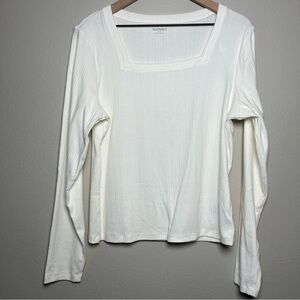 NEW Old Navy Women‎ Top XL Tall White Square Neck Pointelle Rib Knit Stretch
